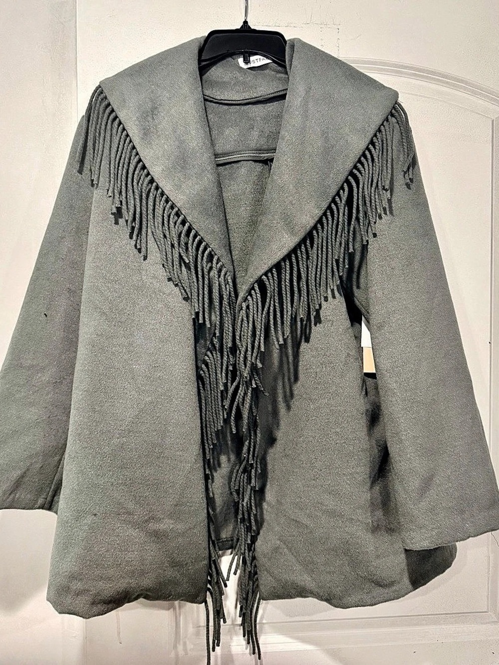NWT JustFab Belted Fringe Coat Gray